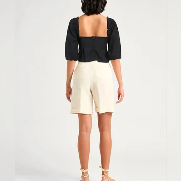 PINKO CROP Black Peplum Top Puffed Sleeve Darts Woven Square Size 2 170/80A - Picture 5 of 12